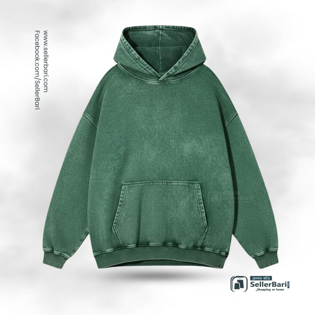 Acid Wash Hoodie Bottle Green