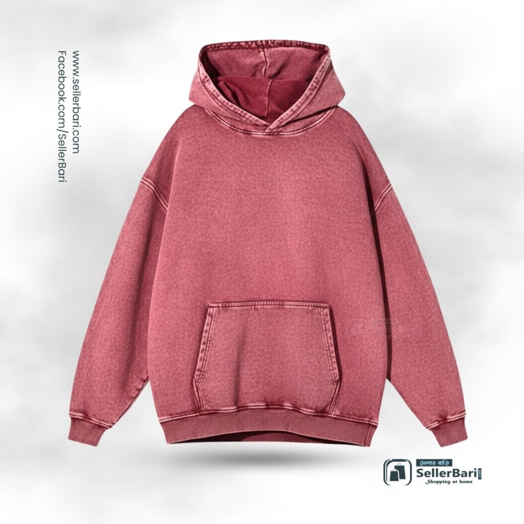 Acid Wash Hoodie Maroon