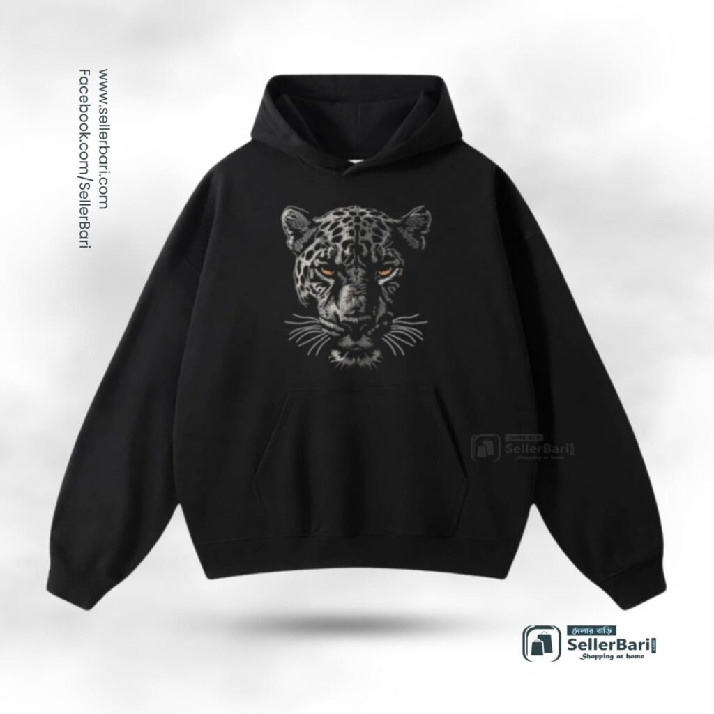 Leopard Black Drop Shoulder Hoodie Front