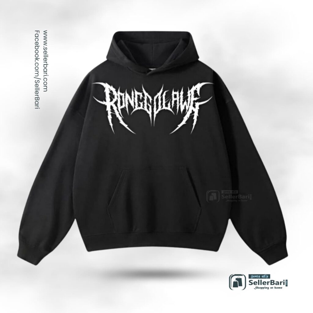 Rono Black Drop Shoulder Hoodie Front