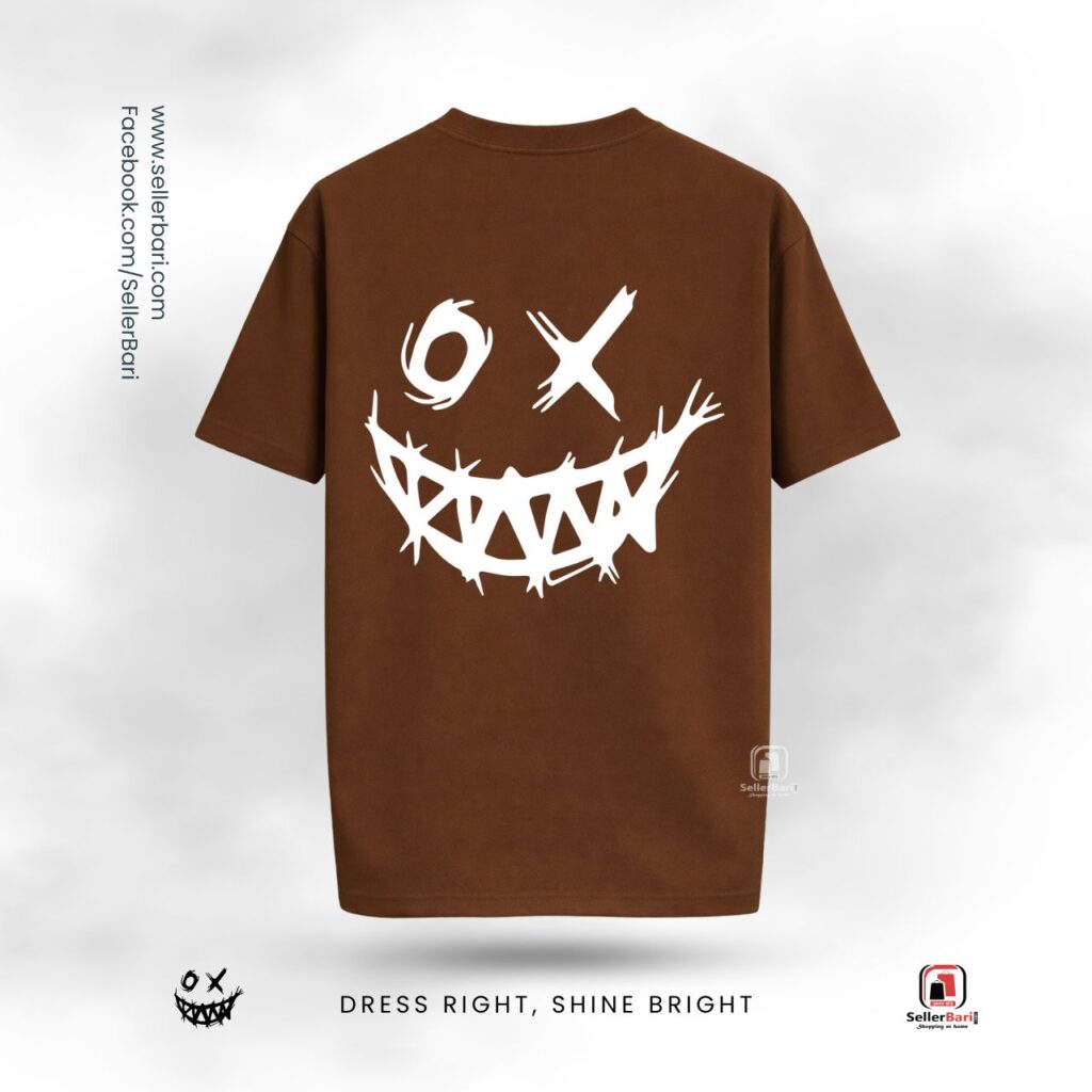 Abstract Grunge Smile Drop Shoulder T-Shirt