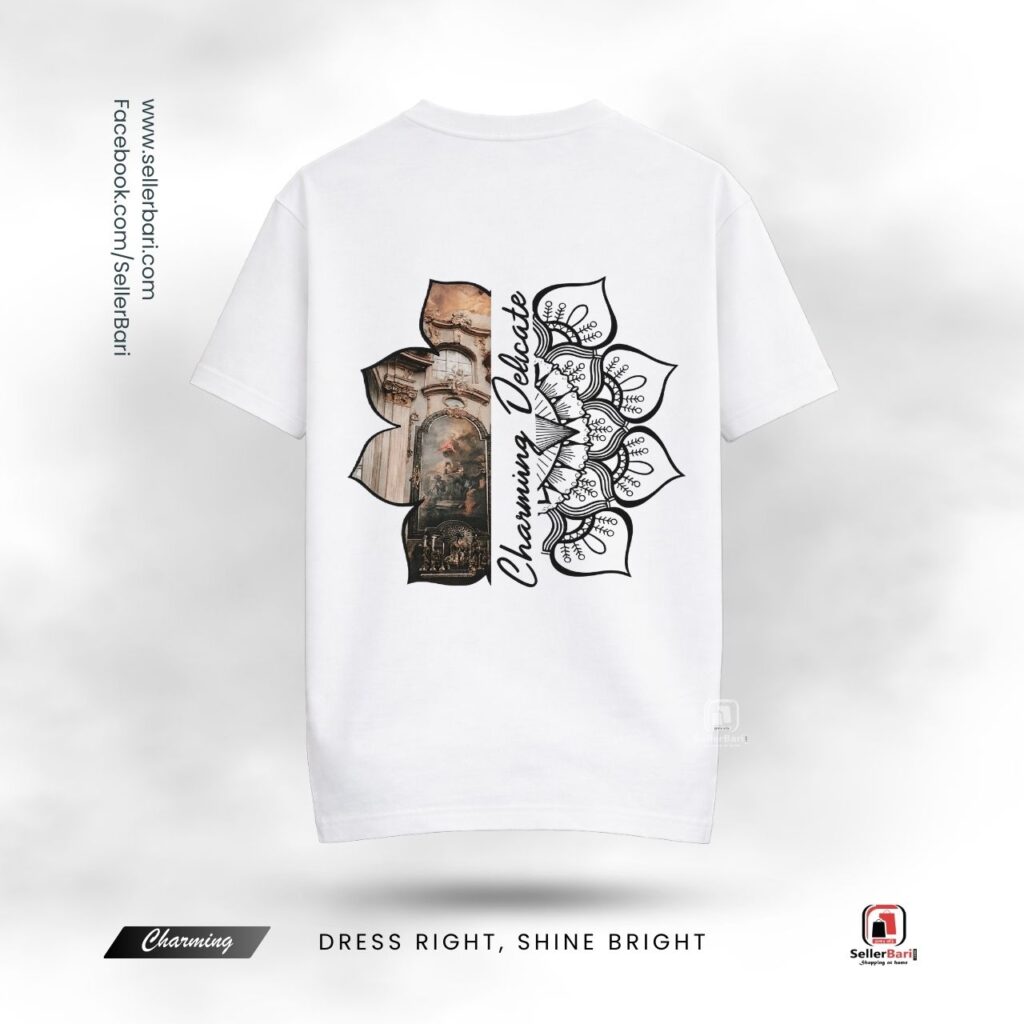 Artistic Lotus Print Drop Shoulder T-Shirt