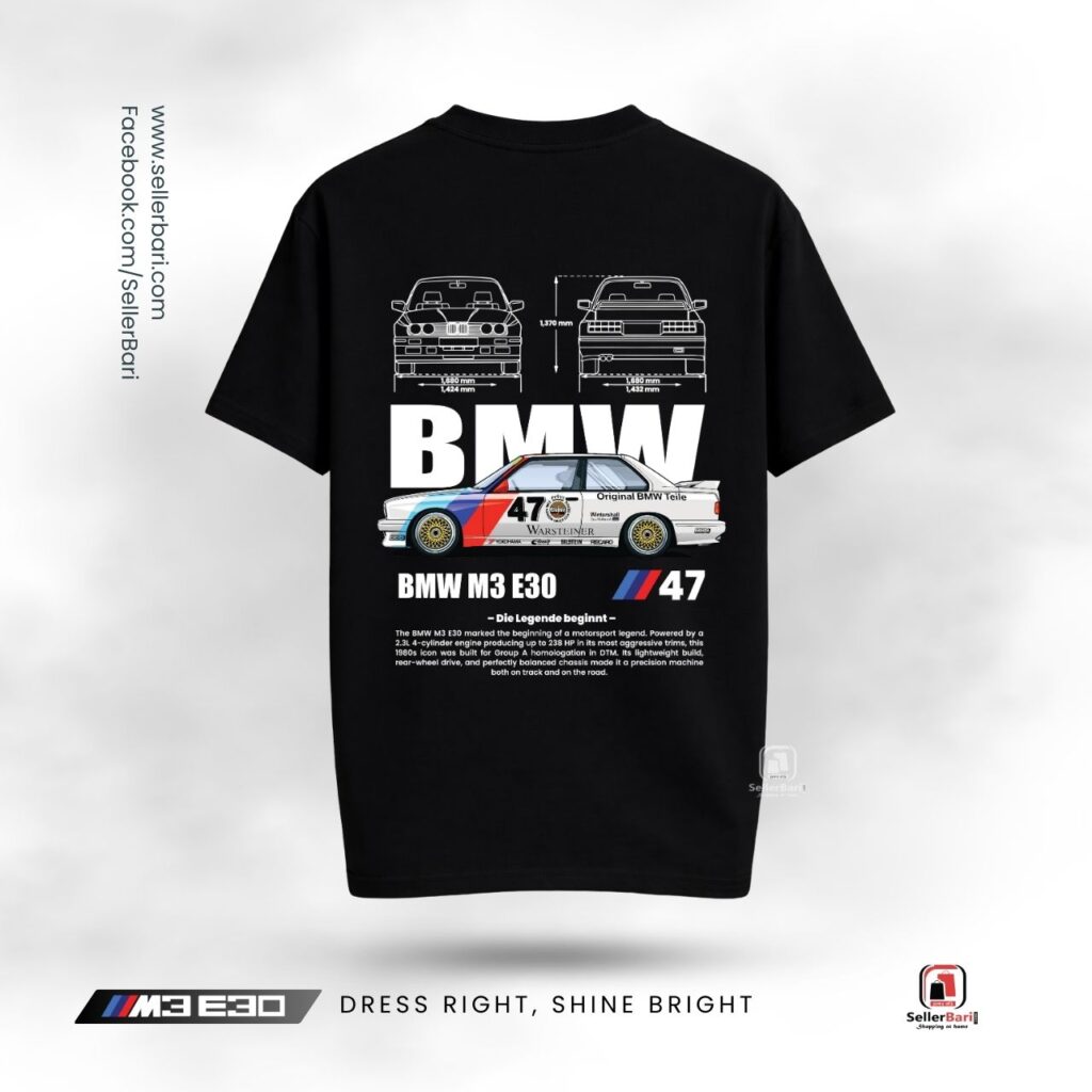 BMW M3 E30 Drop Shoulder T-Shirt Black