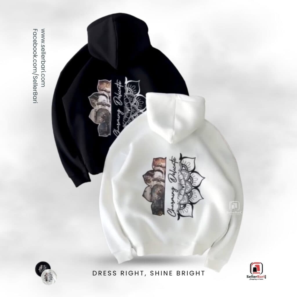 Artistic Lotus Print Drop Shoulder Hoodie