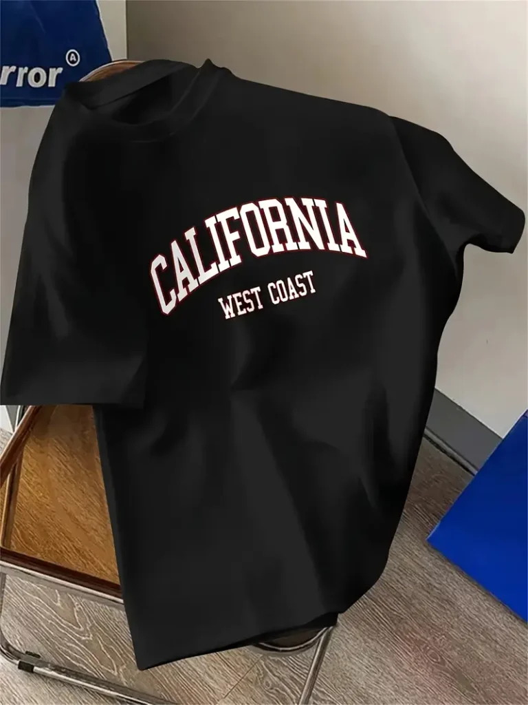 Drop Shoulder Typography T-Shirt - California Design Black