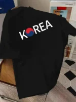 Drop Shoulder Typography T-Shirt - Korea Design Black