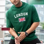Drop Shoulder Typography T-Shirt - London Design Green