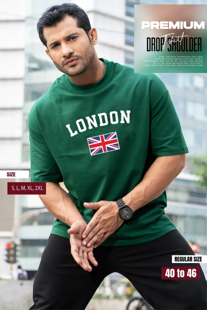 Drop Shoulder Typography T-Shirt - London Design Green