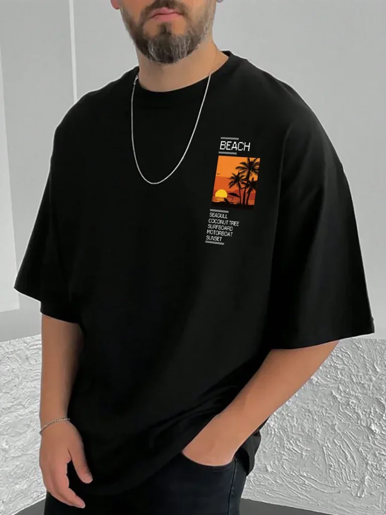Drop Shoulder Typography T-Shirt - Scenario Black