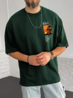 Drop Shoulder Typography T-Shirt - Scenario Green