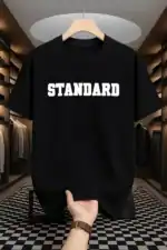 Drop Shoulder Typography T-Shirt - Standard Design Black