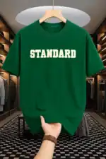 Drop Shoulder Typography T-Shirt - Standard Design Green