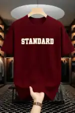 Drop Shoulder Typography T-Shirt - Standard Design Maroon
