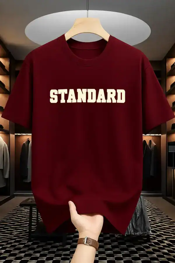 Drop Shoulder Typography T-Shirt - Standard Design Maroon