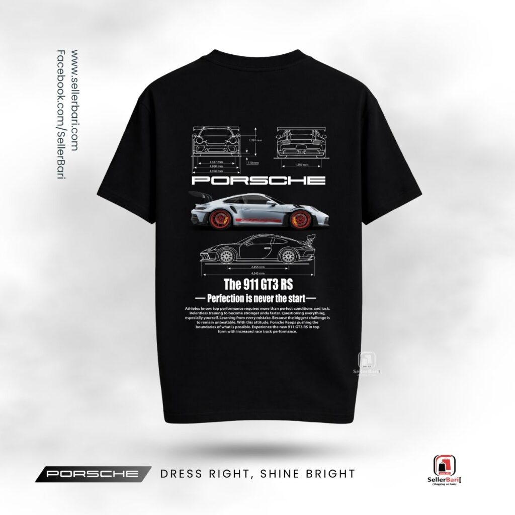 Porsche The 911 GT3 Drop Shoulder T-Shirt Black