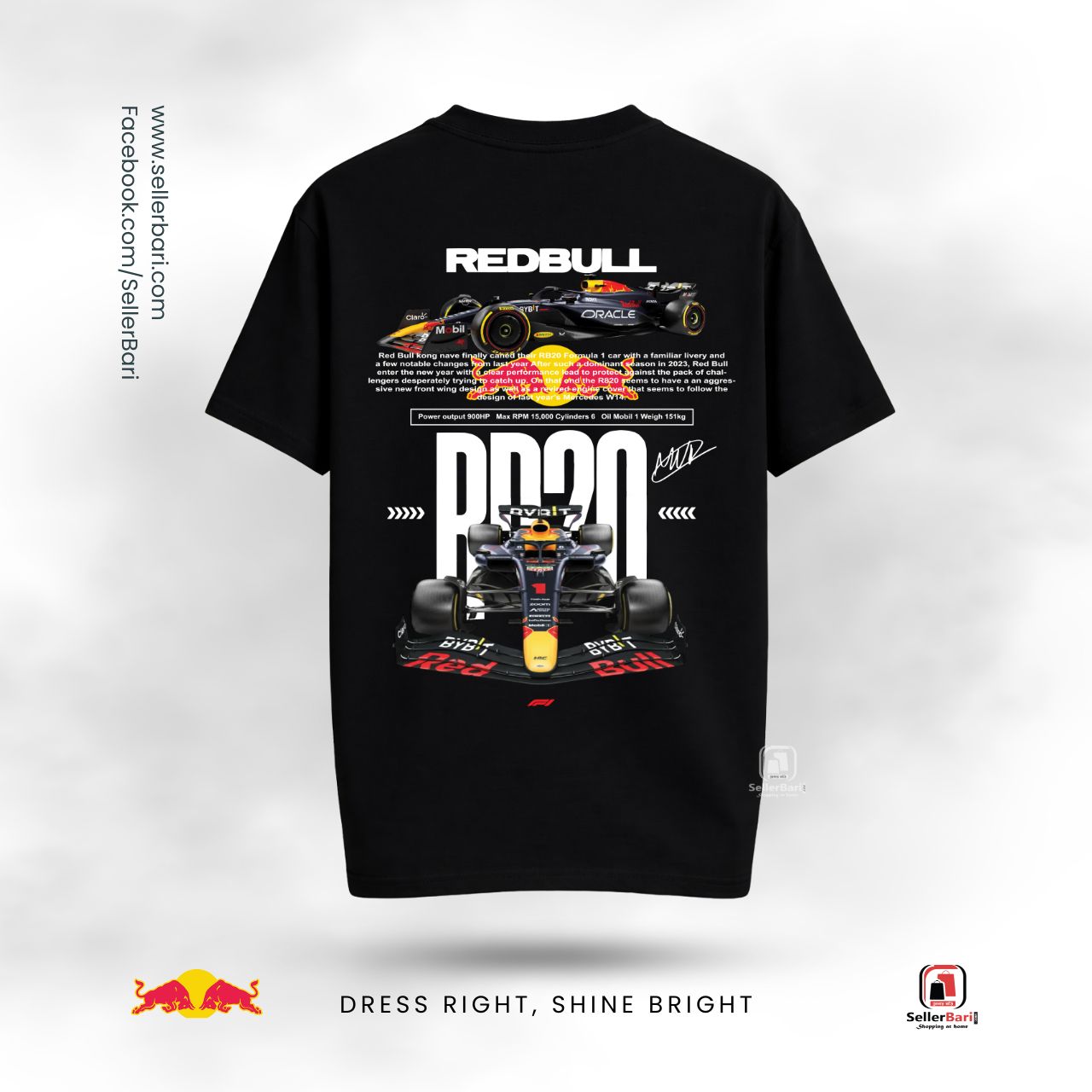 Red Bull RB20 F1 Drop Shoulder T-Shirt Black B Red Bull RB20 F1 Drop Shoulder T-Shirt