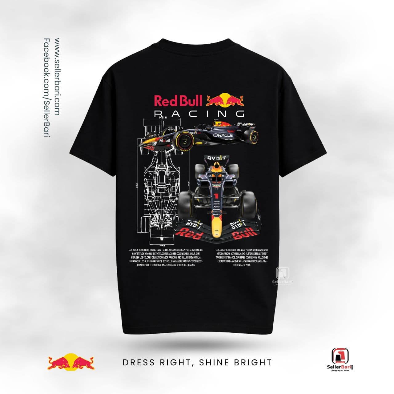 Red Bull RB20 F1 Evolution Drop Shoulder T-Shirt Black B Red Bull RB20 F1 Evolution Drop Shoulder T-Shirt
