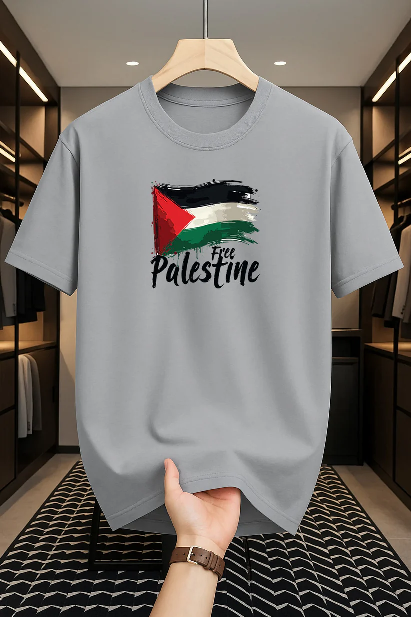 Drop Shoulder T-Shirt - Palestine Design Silver Drop Shoulder T-Shirt - Palestine Design